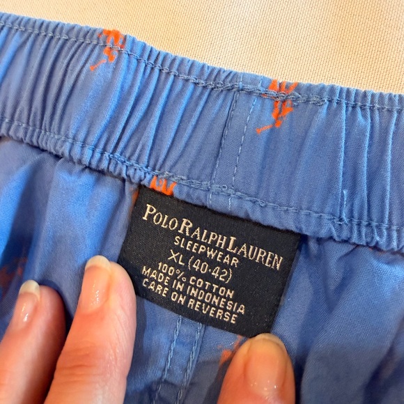 Polo by Ralph Lauren Men’s Blue Pajama Pants with Orange Polo Detail Size XL - Picture 3 of 6